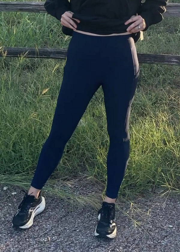 Podium Ribbed Leggings with Pockets-Navy