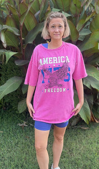Liberty 1776 Tee- Washed Magenta