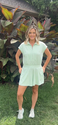 Oaklynn Short Sleeve Romper in Mist