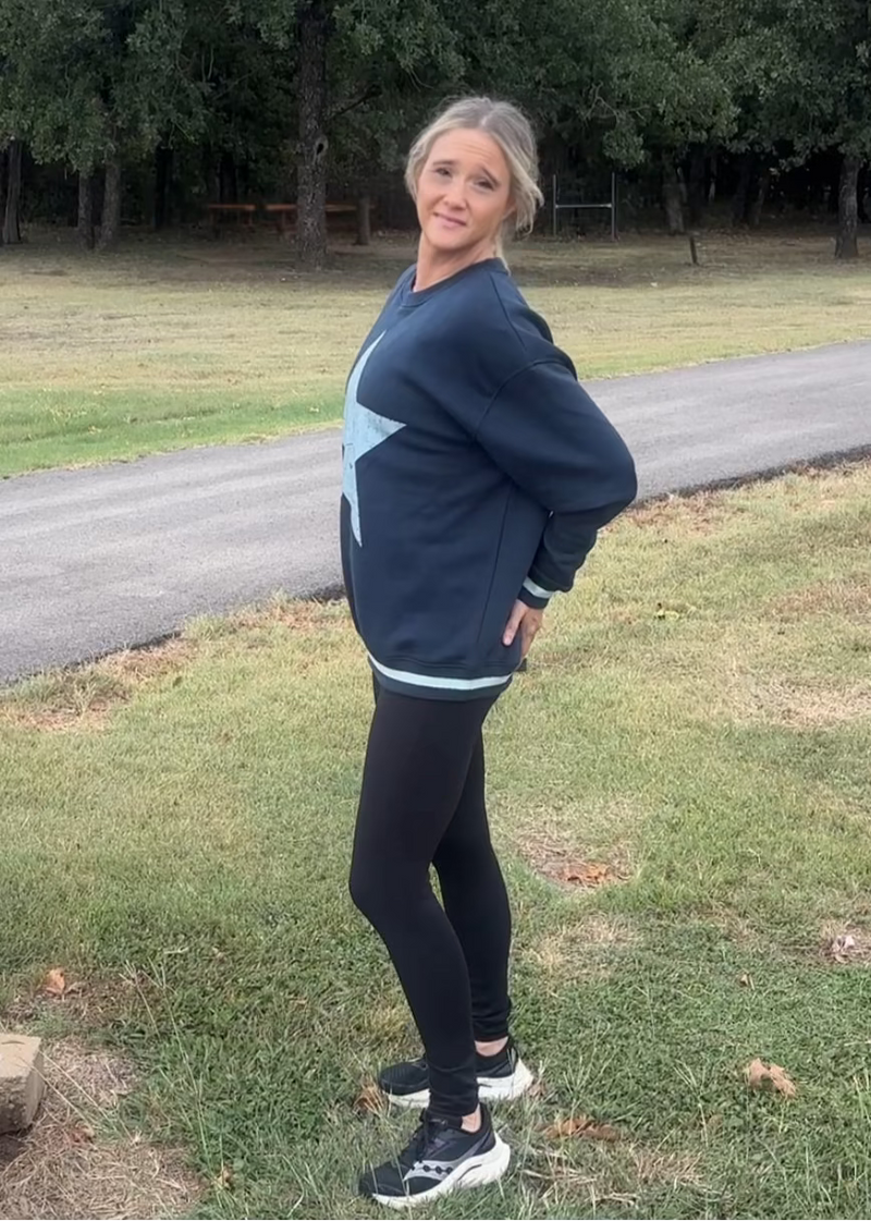 Brielle Varsity Trim Sweatshirt-Navy