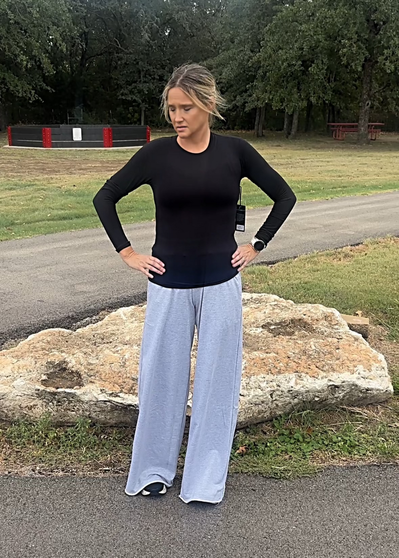 Brooke Wide Leg Lounge Pants-Heather Grey