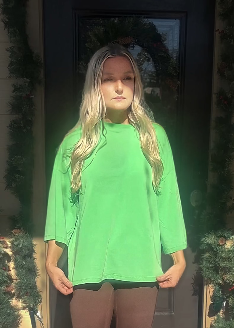 Carlee 3/4 Sleeve Boxy Tee-Green