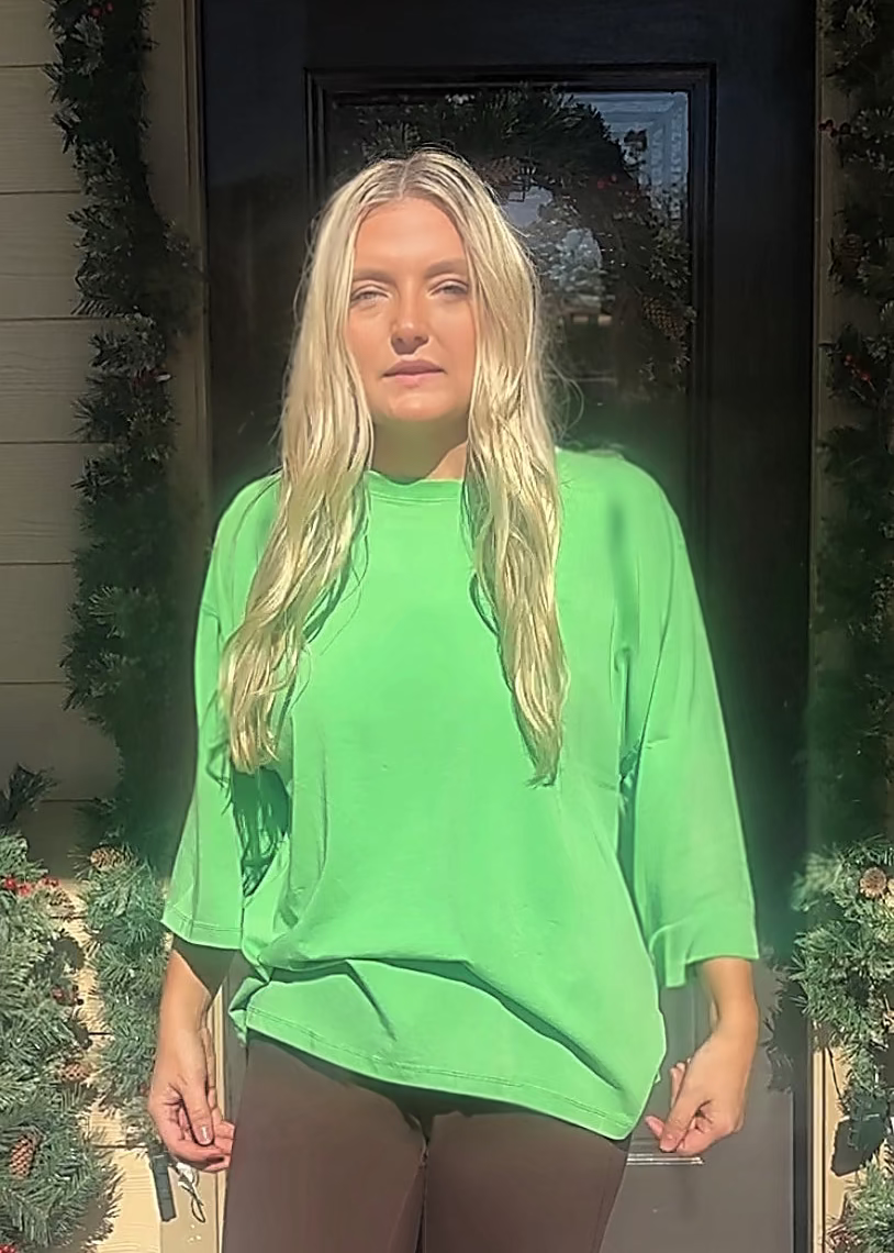 Carlee 3/4 Sleeve Boxy Tee-Green