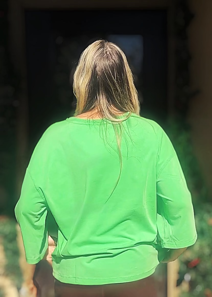 Carlee 3/4 Sleeve Boxy Tee-Green
