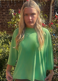Carlee 3/4 Sleeve Boxy Tee-Green