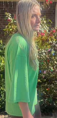 Carlee 3/4 Sleeve Boxy Tee-Green