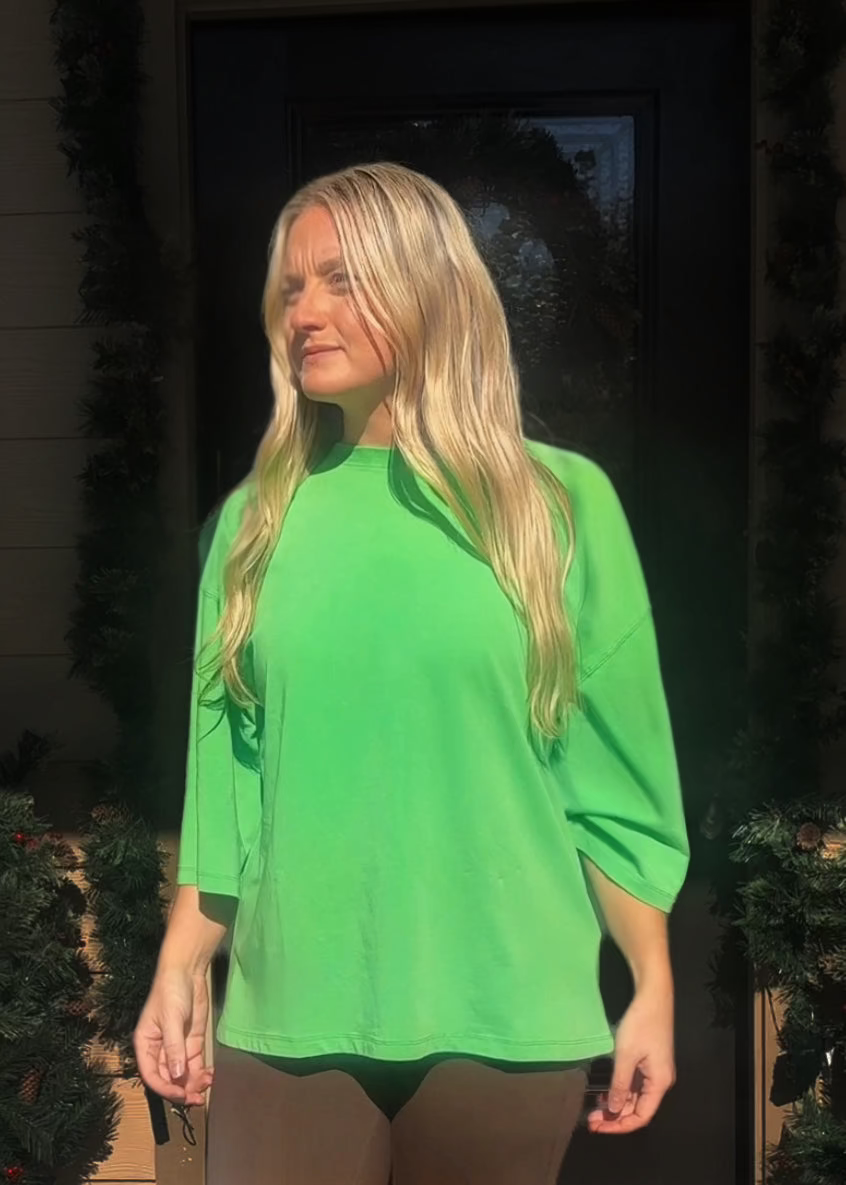 Carlee 3/4 Sleeve Boxy Tee-Green
