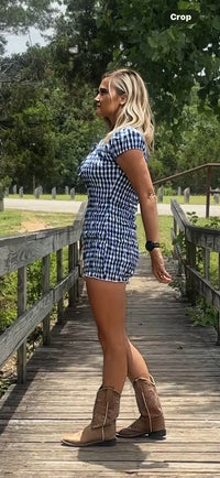 Dallas Gingham Romper-NAVY/WHITE