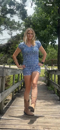 Dallas Gingham Romper-NAVY/WHITE