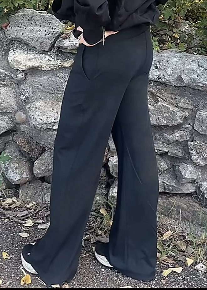 High Waist Wide Leg Pants-Black
