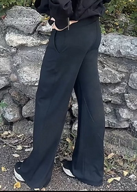 High Waist Wide Leg Pants-Black
