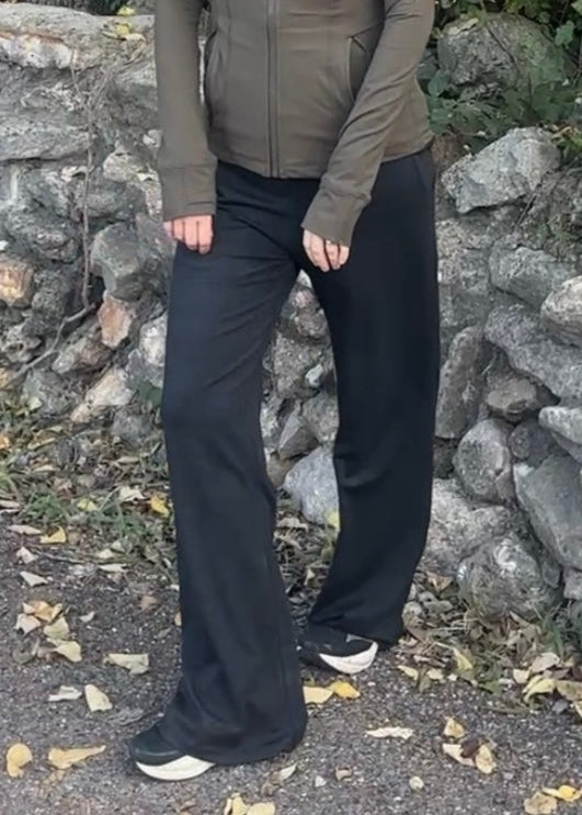 High Waist Wide Leg Pants-Black