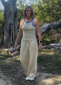 Lane Contrast Trim Tank-Taupe/Blue