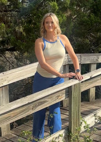 Lane Contrast Trim Tank-Taupe/Blue