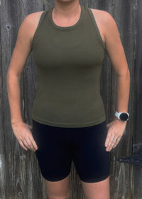 Gracyn Ribbed Fitted Tank-Olive