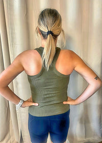 Gracyn Ribbed Fitted Tank-Olive