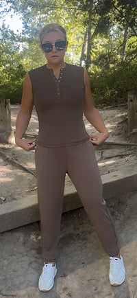 Motion Henley Tank- Truffle