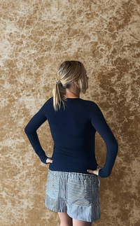 Willow LS Ribbed Top-Navy